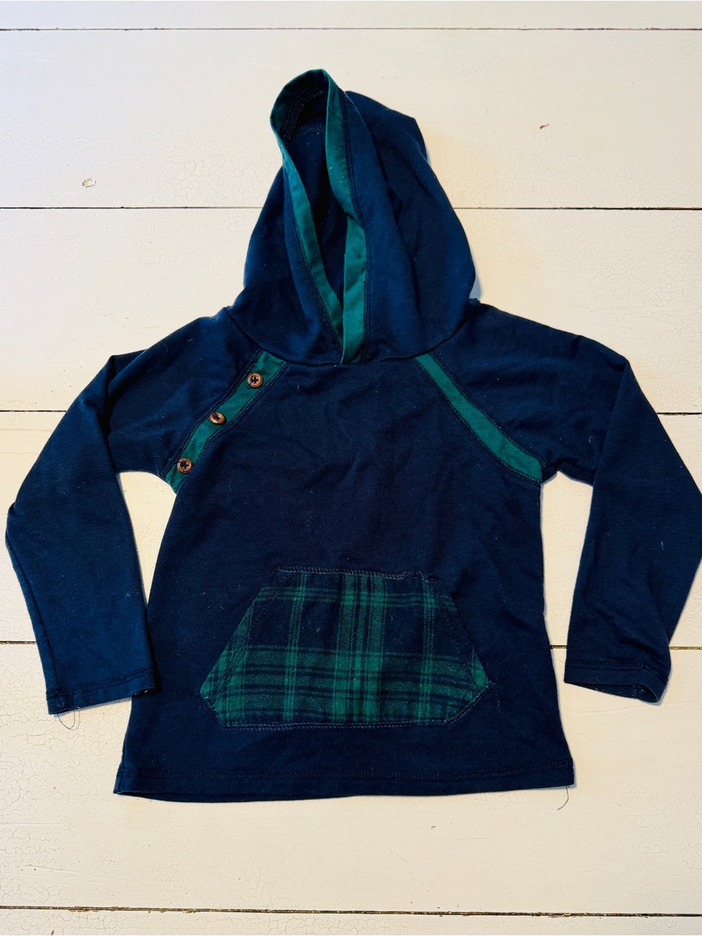 Tommy Bahama Navy Hoodie with Green Plaid Pocket